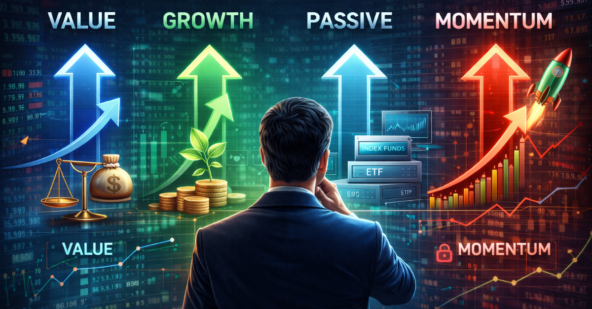 value, growth, passive and momentum investment strategy