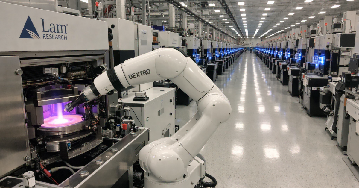 Dextro robot arm performing precision maintenance on plasma etching chamber